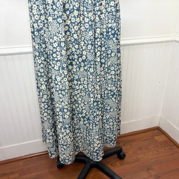 Wayward Fancies eShakti 3X 24W Dress Floral Teal Cream Smocked Peasant Cottage - Picture 12 of 15